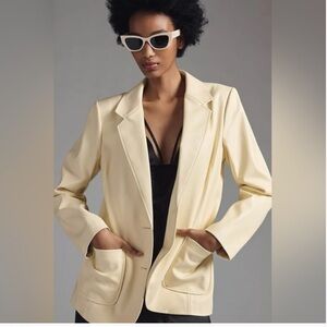 By Anthropologie Faux Leather Butter Ivory Blazer Size XS